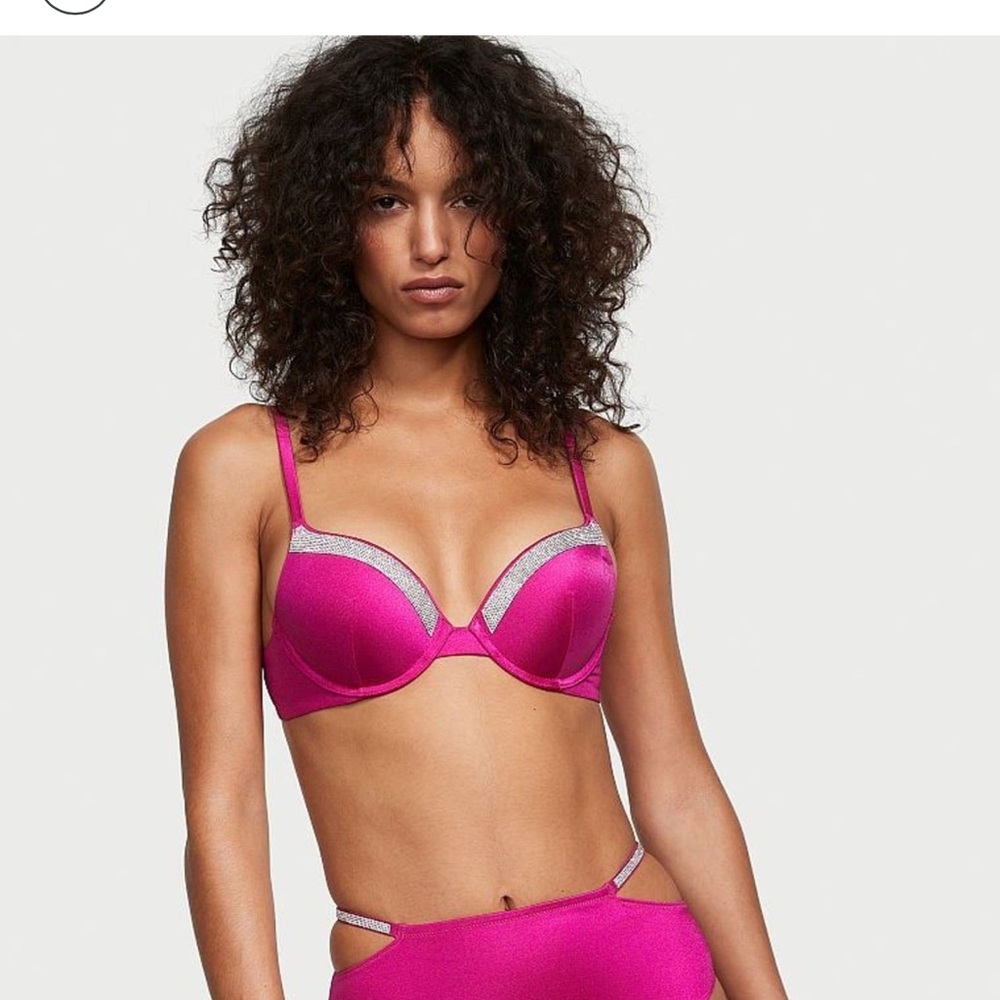 Victoria Secret Very Sexy Shine Trim Push-Up Bikini Top Magenta‎ Pink 32A